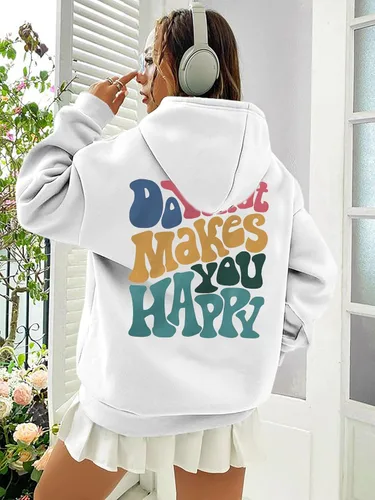 Vista 4 de BANGELY Do What Make You Happy Pullover Hoodie Women Y2K Slogan Letter Graphic Inspirational Sweatshirt Tops