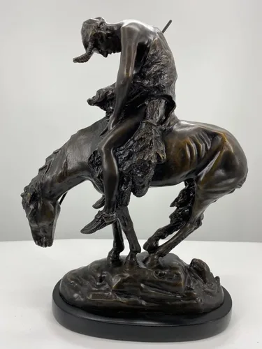 Vista 3 de Fin del camino Estatua de escultura de bronce hecha a mano única por James Earl Fraser tamaño bebé 7 pulgadas de alto