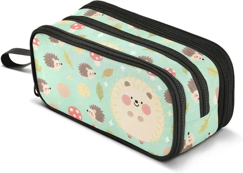 Vista 8 de Nylon Teen Pencil Bag Hedgehog Animal Baby Green High Capacity Pencil Case With Zipper School Stationery for Office Teen Boys estuche
