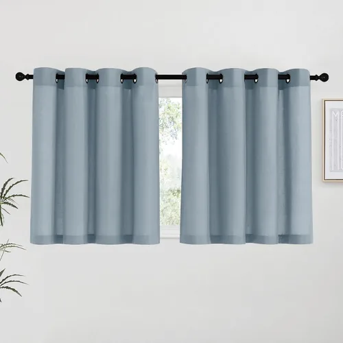Vista 137 de NICETOWN - Cortinas de lino angora para ventana de cocina sobre el fregadero, con ojales, lino grueso angora, tratamientos cortos para ventanas