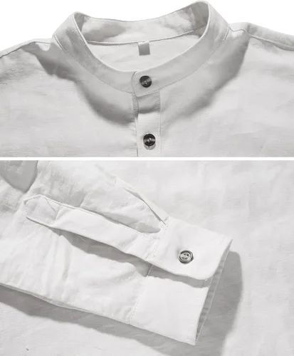 Vista 5 de NITAGUT Camisas de lino de manga larga con cuello Henley para hombre