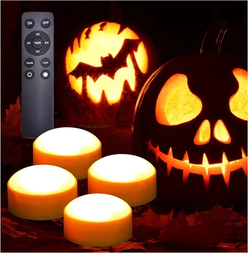 Vista 12 de iZAN Luces LED de calabaza a pilas con control remoto y temporizador, velas parpadeantes brillantes sin llama para decoración del hogar, fiesta