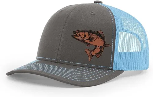 Vista 48 de Sombrero de pesca de trucha con parche de cuero grabado láser Richardson 112 Snapback Trucker Cap