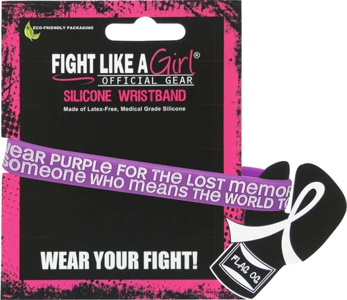Vista 6 de Fight Like a Girl Paquete de 10 pulseras con texto en inglés "I Wear Purple for The Lost Memories of Someone Who Means The World To Means The World