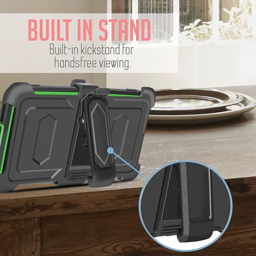 Vista 4 de Funda diseñada para Samsung Galaxy A02S, con protector de pantalla integrado, soporte giratorio con clip para cinturón, funda protectora de cuerpo