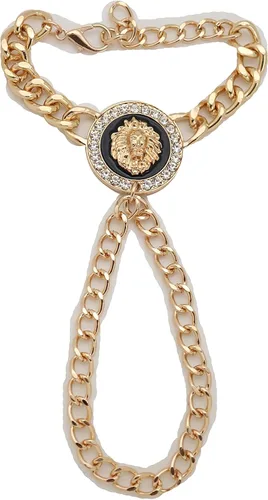 Vista 6 de Pulsera de cadena de mano para mujer, diseño de león, anillos de esclavo, metal dorado, Metal