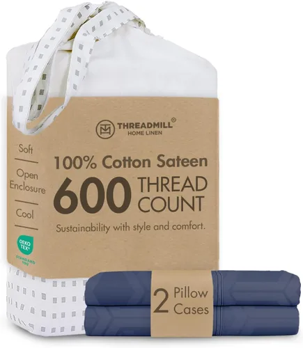 Vista 23 de Threadmill Home Linen Fundas de Almohada Estándar - 100% Algodón Natural 600 Número de Hilos, Juego de 2 Fundas de Almohada Damasco Gris Oscuro
