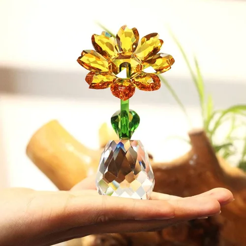 Vista 3 de QFkris Figura de girasol de cristal de 3.5 pulgadas, adorno coleccionable de flores de cristal, decoración del hogar, regalos de recuerdo (girasol)