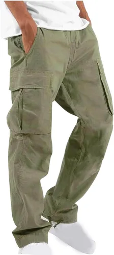 Vista 13 de Aymnlox Pantalones cargo para hombre, holgados, grandes y altos, de lino, con cordón, casual, senderismo, atlético, recto, con bolsillo #A01-Negro