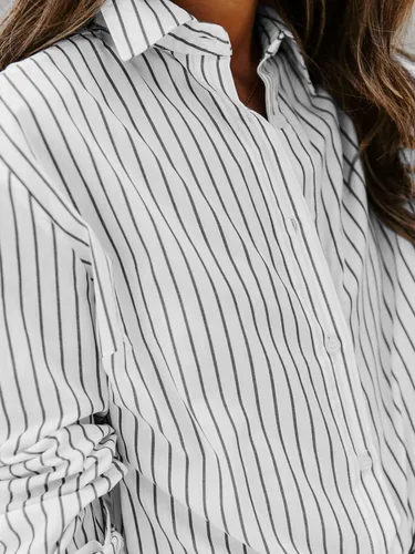 Vista 5 de siliteelon Camisas de algodón a rayas para mujer, con botones, manga larga, cuello para oficina, trabajo, blusas