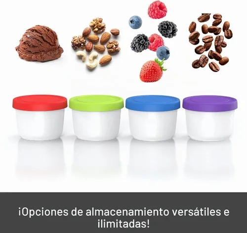 Vista 2 de BALCI - Mini recipientes de helado de 8 onzas con tapas de silicona (juego de 4) - Contenedores de almacenamiento de alimentos para congelador Azul