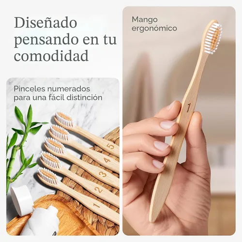 Vista 5 de VIVAGO Paquete de 10 cepillos de dientes de bambú, sin BPA, cerdas suaves, ecológicos, cepillo de dientes de madera natural Cepillo de dientes