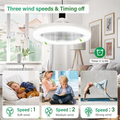 Vista 4 de Ventiladores de techo con luces y control remoto, luz de ventilador de techo de perfil bajo sin aspas, base E26 inalámbrica, para dormitorio, sala