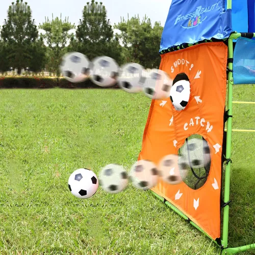 Vista 5 de Fitness Reality Kids Explorer Adventure - Fuerte de escalada con plataforma, tobogán de juegos y tienda de campaña, gimnasio de jungla al aire libre