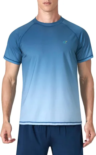Vista 3 de Camisetas de natación para hombre, manga corta, protección solar UPF 50+, protección solar UV, secado rápido, natación, pesca, agua, playa, camisetas