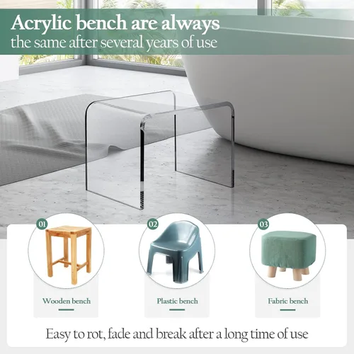 Vista 4 de uyoyous Banco de ducha y taburete de acrílico de 13 pulgadas, capacidad de 250 libras, asiento de baño impermeable, taburete de plástico