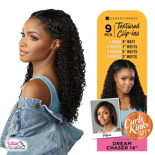 Vista 2 de Sensationnel Curls Kinksandco Clip in-Dream Chaser 14 pulgadas, 1 JETBLACK Sintético, juego de clips de 9 piezas, clips fáciles de usar, cabello