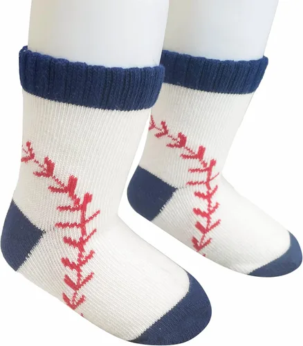 Vista 2 de BAICAIYU Calcetines de béisbol para el primer cumpleaños para bebé, 2 piezas, calcetines para recién nacidos, tubo mediano, lindo traje de béisbol