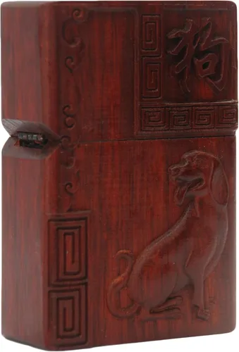 Vista 26 de Caja de carcasa de madera natural Huanghuali tallada en palisandro para módulo Zippo (oración budista)