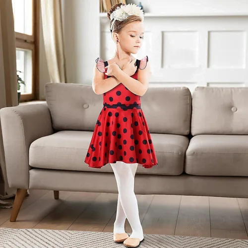 Vista 4 de Kids Girls Cruella Deville Costume Dress Polka Dots Black and White Birthday Christmas Halloween Dress for Toddler Girls