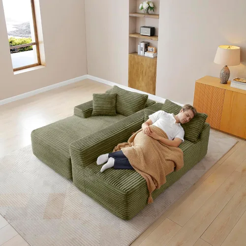 Vista 5 de Sofá comprimido de esquina izquierda en forma de L de 105 pulgadas, modular sin hueso, sofá de espuma de piso con diván, sofá de pana en esquina sin