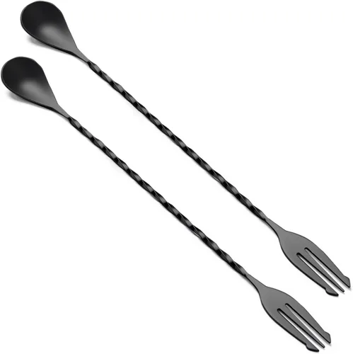 Vista 12 de Briout Cuchara de bar agitadores de cóctel para bebida, acero inoxidable de 12 pulgadas de mango largo, color negro, 2 piezas