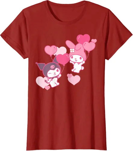 Vista 72 de Camiseta de My Melody y Kuromi con corazones del Día de San Valentín Negro