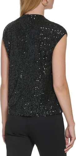 Vista 6 de Calvin Klein Elegante blusa sin mangas de malla con lentejuelas brillantes para mujer