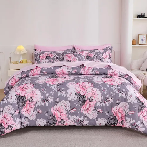 Vista 17 de Koniroom 6-Piece Pink Comforter Set Twin Size - Reversible Beige White Flower Bed in a Bag with Sheets, Pillowcases, Shams, and Decorative Pillow