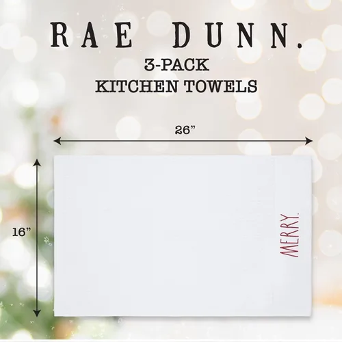 Vista 5 de Rae Dunn Juego de toallas de mano para cocina y baño, 100% algodón, toallas de cocina bordadas, toallas de mano decorativas, Navidad, paquete de 3
