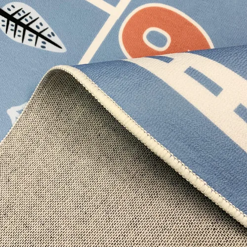 Vista 8 de Alfombra de juego para niños de 4 x 6 pies y alfombra de auto Hopscotch – Alfombra grande azul lavable para aula y preescolar para niños en edad
