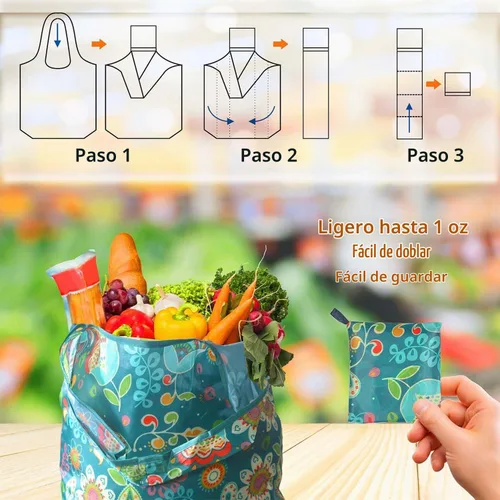 Vista 4 de Bolsa Tote, Paquete de 4 Bolsas de Comestibles Reutilizables de 50 Libras, Regalo Para Mujeres, Bolsas de Compras Plegables a Granel Con Asas