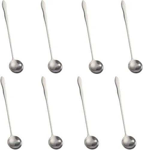 Vista 13 de Juego de 8 cucharas mezcladoras de acero inoxidable con mango largo de 7.9 in para café, batidos, jugos, cócteles
