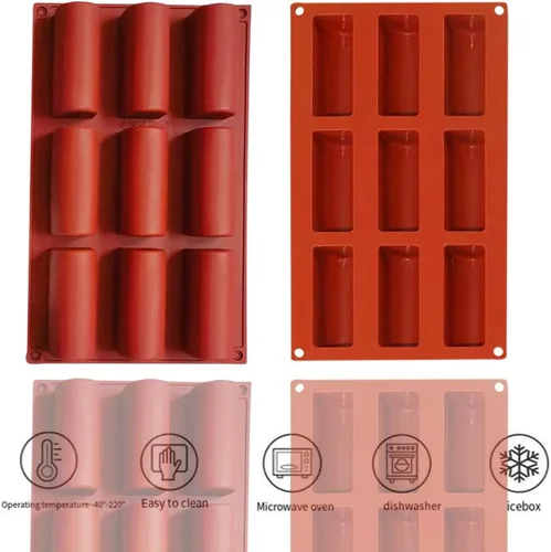 Vista 3 de Moldes de silicona para cilindros – Molde de troncos de 9 cavidades para tartas, molde de chocolate, moldes de silicona antiadherentes para hornear