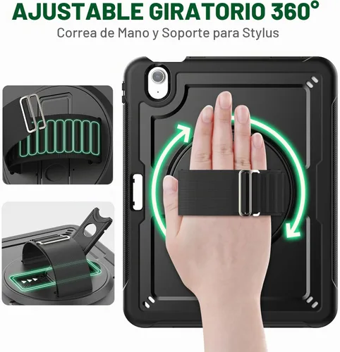 Vista 3 de SEYMAC - Funda para iPad Air de 11 pulgadas M4/M3/M2 (2026/2025/2024), color negro Full-Body Shockproof Protective, Built-in Screen Protector