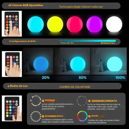 Vista 2 de Luz de bola LED, luz de orbe brillante de 6 pulgadas, lámpara de globo recargable, luces de estado de ánimo regulables con control remoto, lámpara