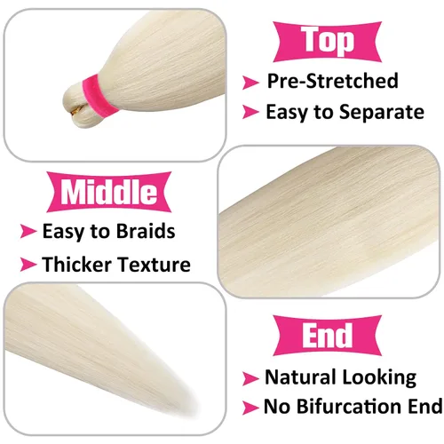 Vista 3 de Unionbeauty - Cabello trenzado preestirado de 16 pulgadas, 8 paquetes de cabello rubio trenzado con agua caliente, textura Yaki, trenzas