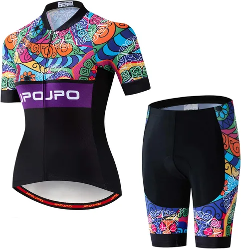 Vista 25 de Camiseta de ciclismo para mujer + pantalones cortos acolchados de manga corta para ciclismo, ropa de bicicleta