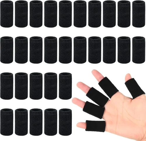 Vista 7 de Skylety 30 fundas para dedos con 1 bolsa de almacenamiento, protector de soporte de férula para el pulgar, cinta elástica transpirable para los Beige