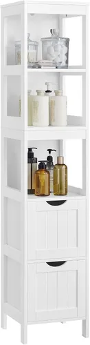 Vista 10 de VASAGLE - Gabinete de piso de baño, organizador de almacenamiento de baño, unidad de esquina multifuncional, 2 cajones, 35 pulgadas de altura, gris