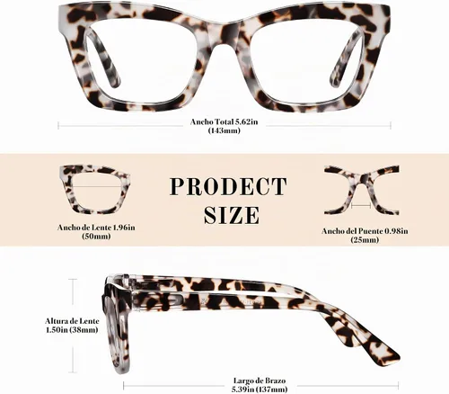 Vista 5 de Reading Glasses for Women - Stylish Blue Light Blocking Glasses Square Readers with Spring Hinge