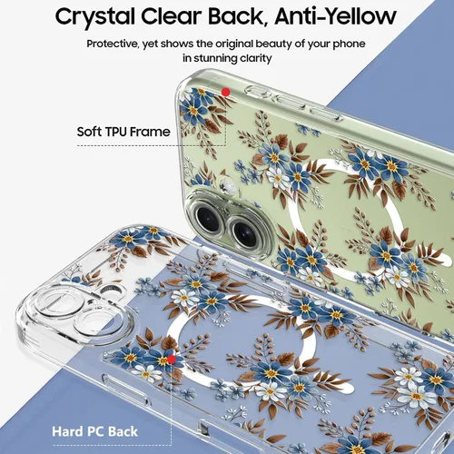 Vista 5 de OOK Magnetic for iPhone 17 Case Clear Pretty Flower Girls Women [Not Yellowing][Screen Protector] [ MagSafe Compatible] with Full Camera Lens