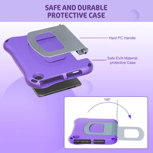 Vista 4 de Auorld - Funda ligera a prueba de golpes con asa para tableta 8 para niños (12ª generación, versión 2022/10ª generación, versión 2020), color morado