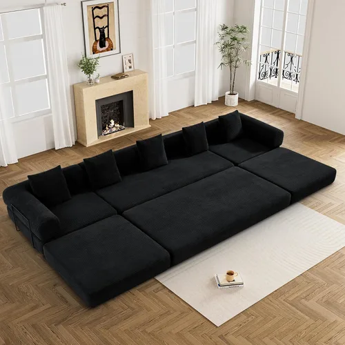 Vista 10 de DAMAIFROM - Sofá cama convertible sin huesos, color beige y blanco 80" Corduroy Modular Compressed Futon Sofa Bed, Pull-Out Cloud Loveseat with