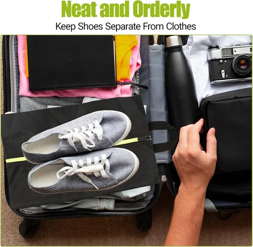 Vista 5 de 2 bolsas de zapatos a prueba de olores para viajes, bolsas de tacos para deportes, a prueba de olores con cremallera y asa, bolsa de tacos de fútbol