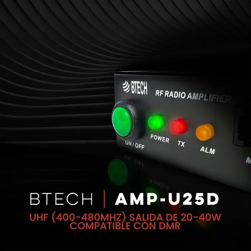 Vista 2 de BTECH AMP-U25D Amplificador Aumento de potencia de 20-40W para UHF (400-480MHz) Compatible con radios portátiles Amplifica modos analógicos
