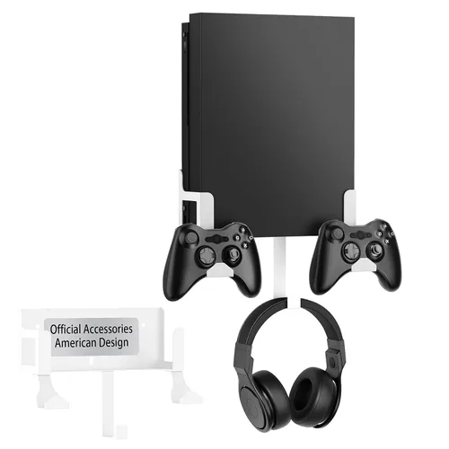 Vista 9 de Wall Mount Kit with Detachable 2 Controller Holder & Headphone Hanger, Metal Wall Mount Holder Compatible with Xbox One X, Black