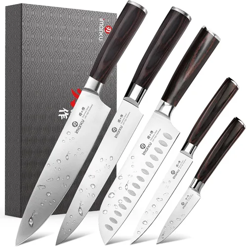 Vista 25 de imarku Cuchillo japonés Santoku de 7 pulgadas, 10Cr15CoMoV de 3 capas de Cuchillo de chef de cocina ultra afilado de alto carbono 59±2 HRC, afilado
