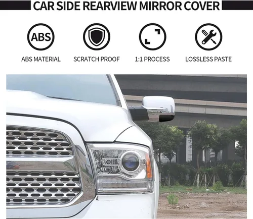 Vista 4 de Voodonala Cubierta inferior de espejo lateral para Dodge RAM, cubierta de lámpara de advertencia negra ahumada, compatible con Dodge RAM 2011-2018