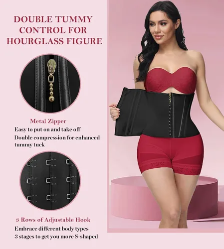 Vista 3 de SHAPSHE Entrenador de cintura para mujer, faja moldeadora de cintura con cremallera y control de abdomen, moldeador de cuerpo